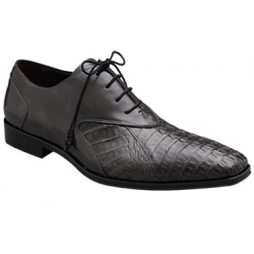 Mezlan "Bergen" Grey Genuine Crocodile / Hi-Shine Calfskin  Shoes